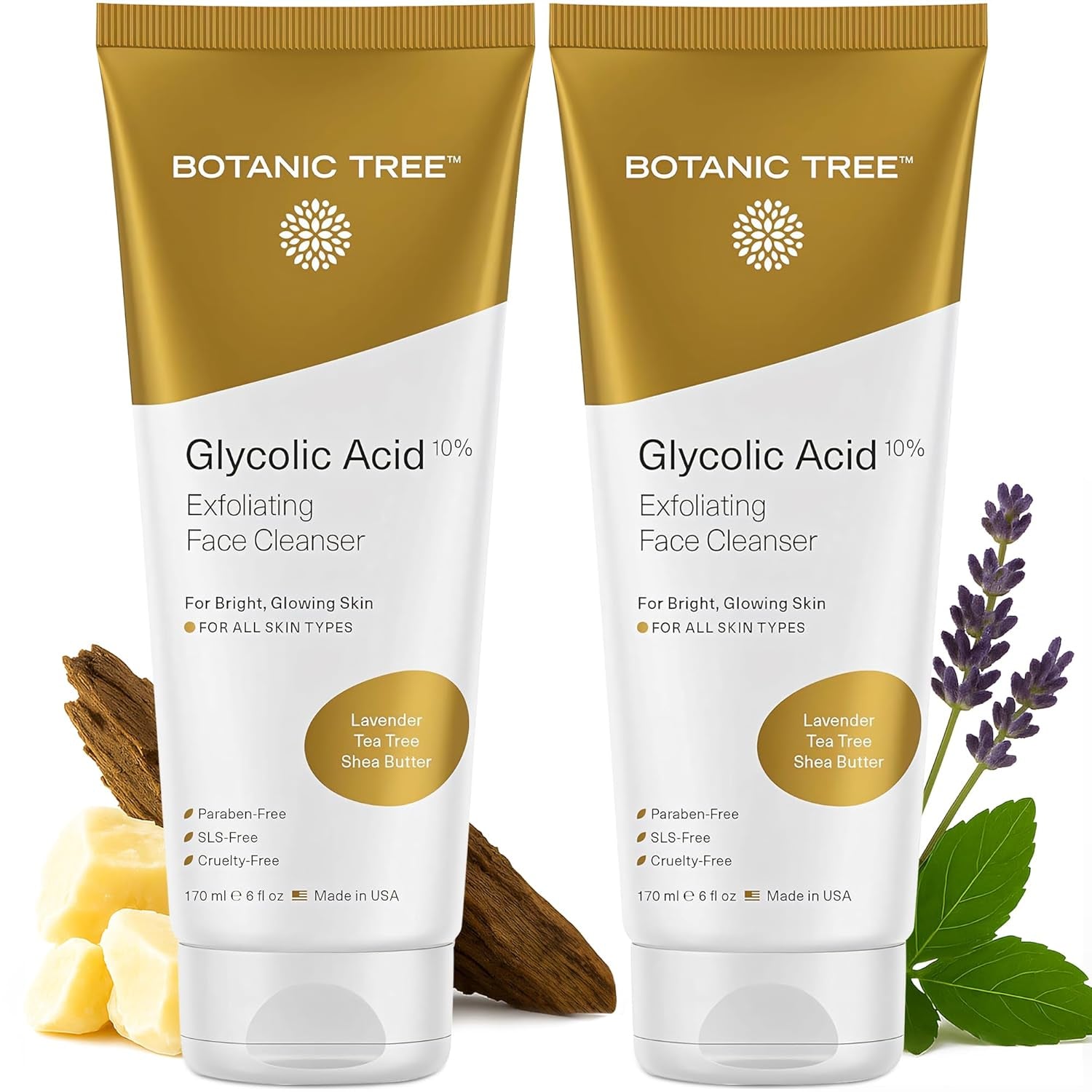 Glycolic Acid Face Wash - Facial Cleanser for Skin Care, Treatment Scrub, 10% Glycolic and Salicylic Acid 6 Fl. Oz (2 Pack)