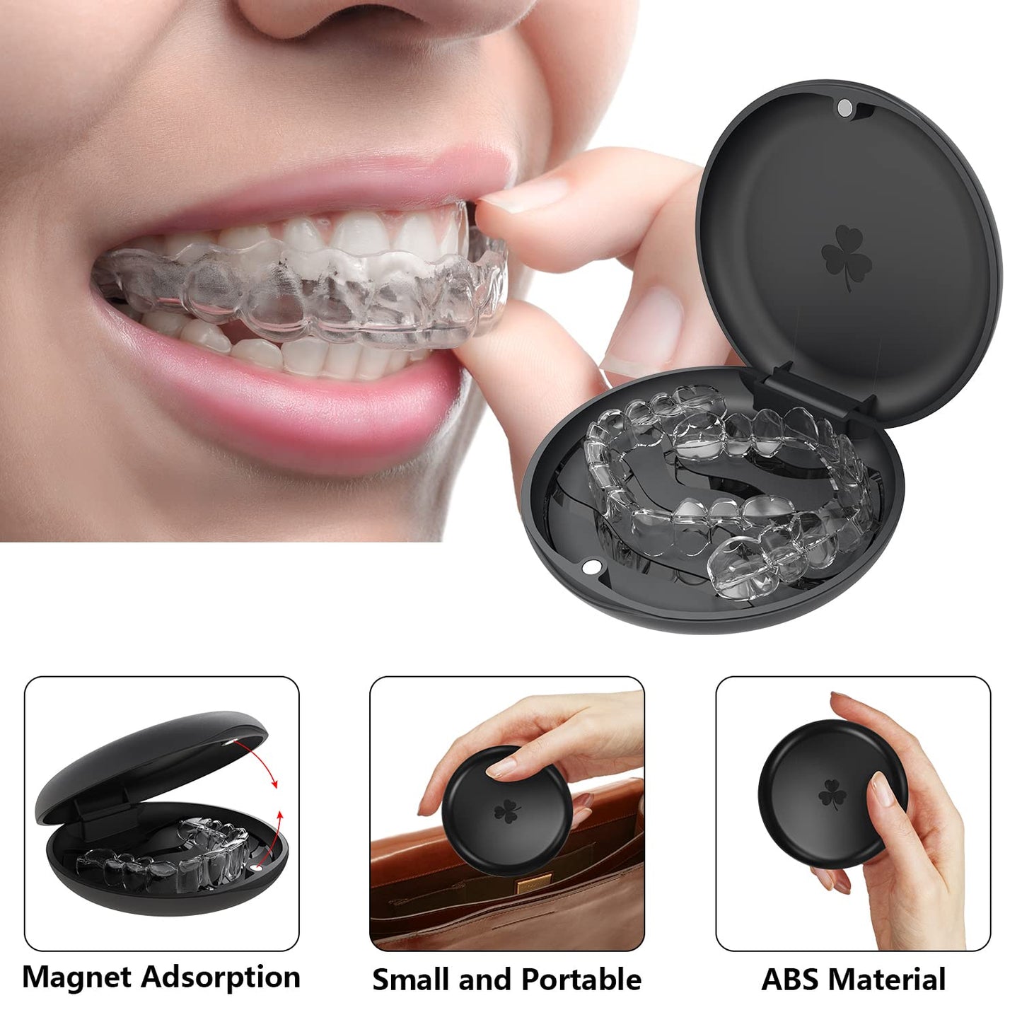 - 2 Pack Retainer Mouth Guards Travel Cases, Black + Black.